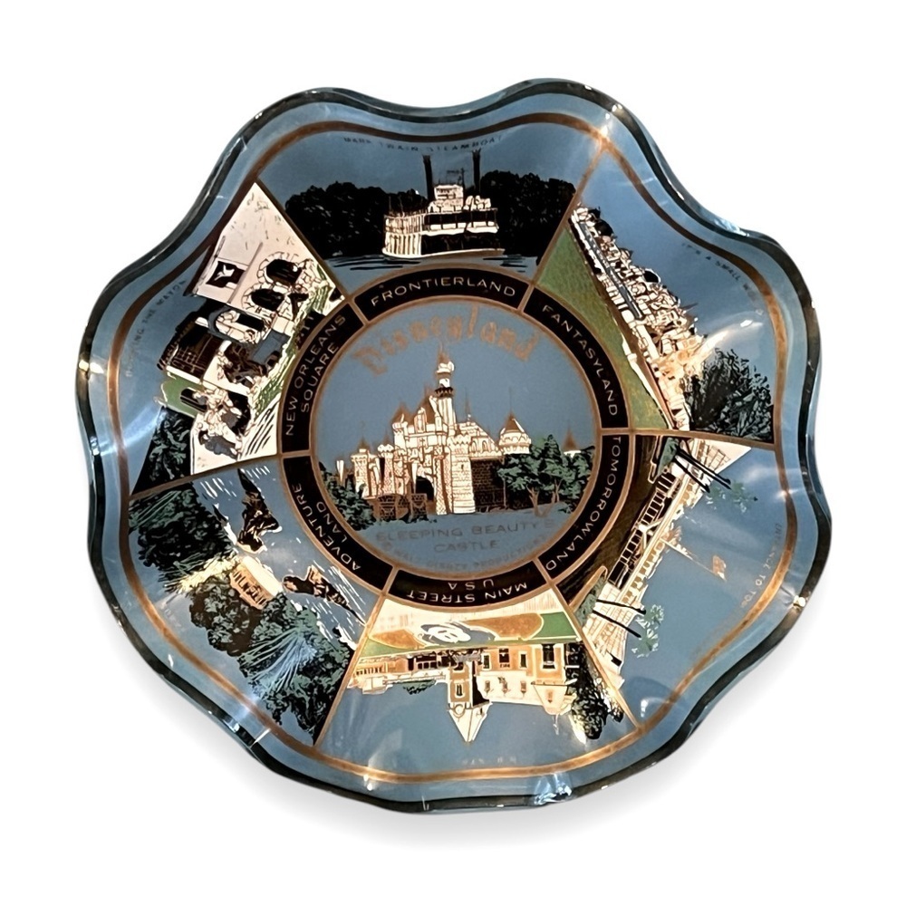 Vintage Disneyland Ashtray Trinket Dish Wavy Painted Glass Castle Magic Kingdom